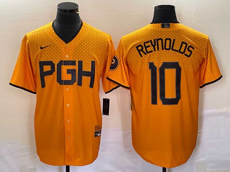 Men%27s Pittsburgh Pirates #10 Bryan Reynolds Gold 2023 City Connect Stitched Jersey 1->pittsburgh pirates->MLB Jersey